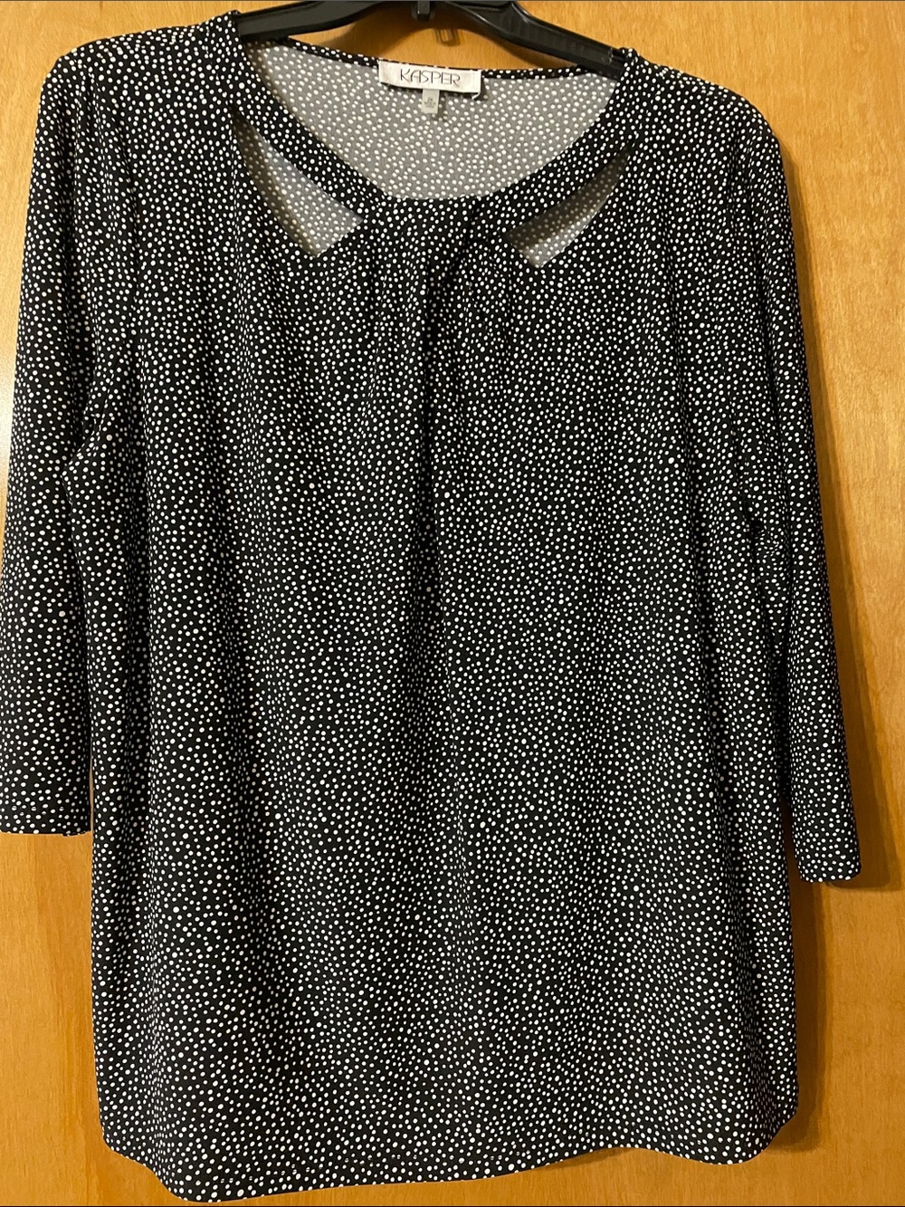 Kasper Black and White Polka Dot Long Sleeve Dress
